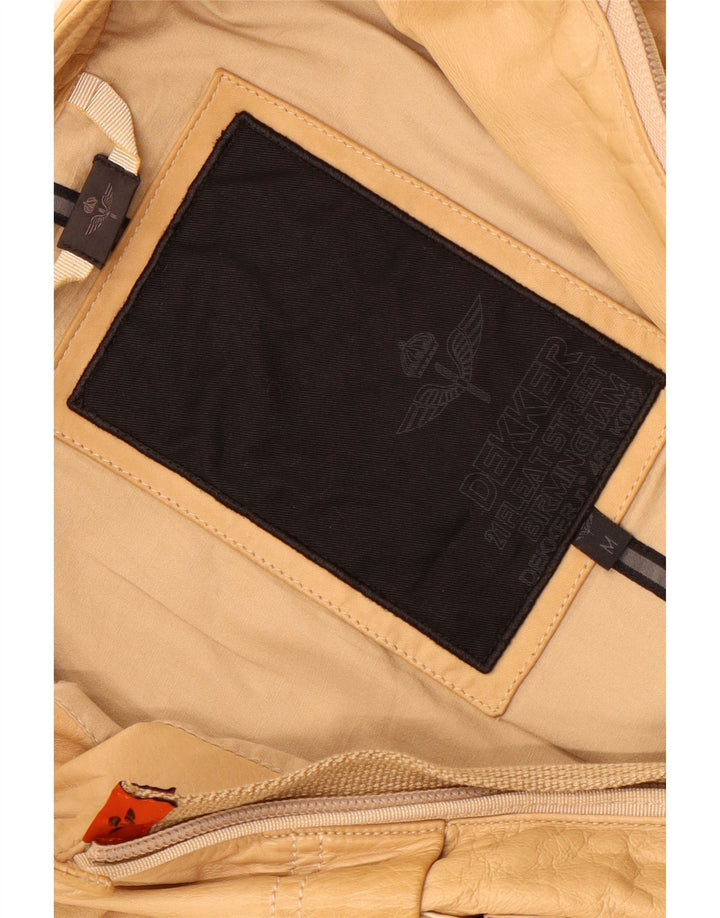 Dekker Mens Military Leather Jacket UK 38 Medium Beige