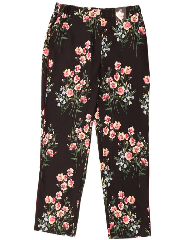 Marks & Spencer Damskie spodnie codzienne UK 14 duże W34 L33 czarne kwiatowe