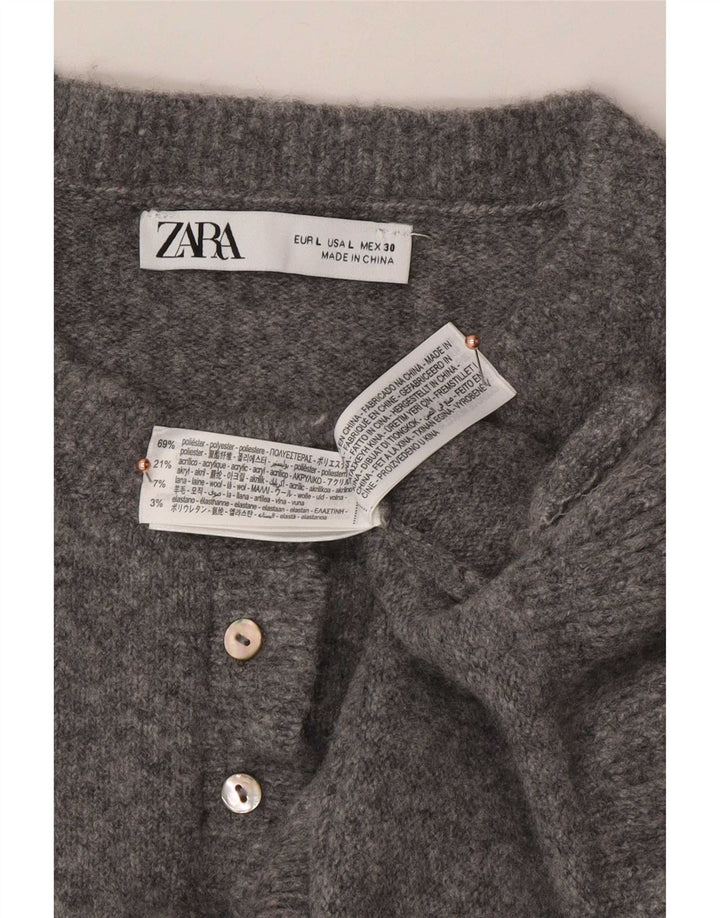 Zara Damen-Cardigan-Pullover UK 16 Large Grau Polyester