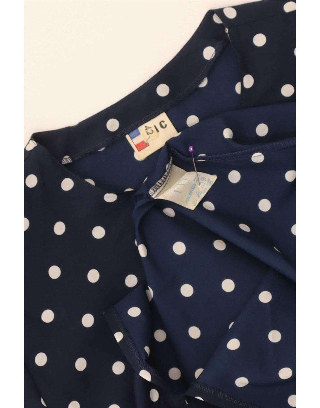 Vintage Womens Peplum Dress IT 42 Medium Navy Blue Polka Dot Polyester
