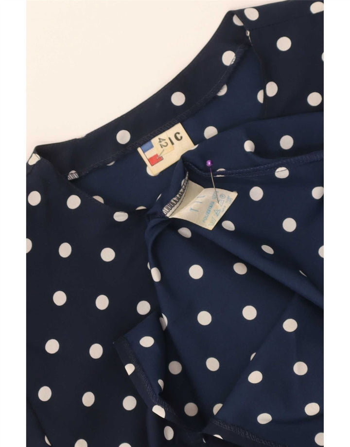 Vintage Womens Peplum Dress IT 42 Medium Navy Blue Polka Dot Polyester