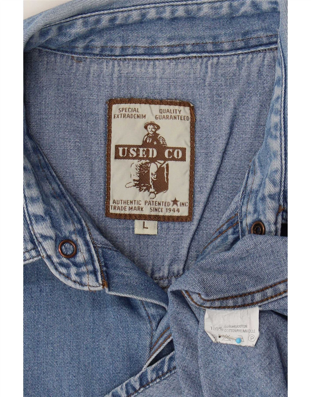 Camicia di jeans vintage da uomo grande in cotone blu