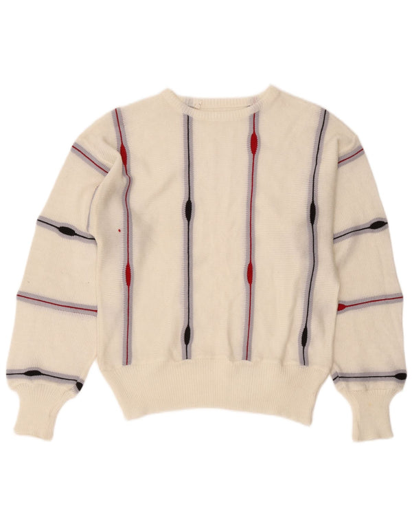 Vintage Womens Boat Neck Jumper Sweater UK 14 Medium White Striped