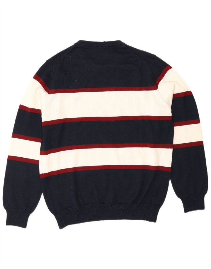 IL GRANCHIO Mens Crew Neck Jumper Sweater Small Navy Blue Striped