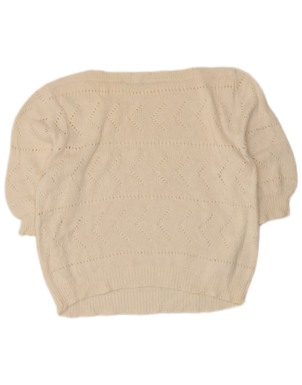 Maglione vintage da donna con scollo a barca con maniche a 3/4 UK 10 piccolo bianco sporco