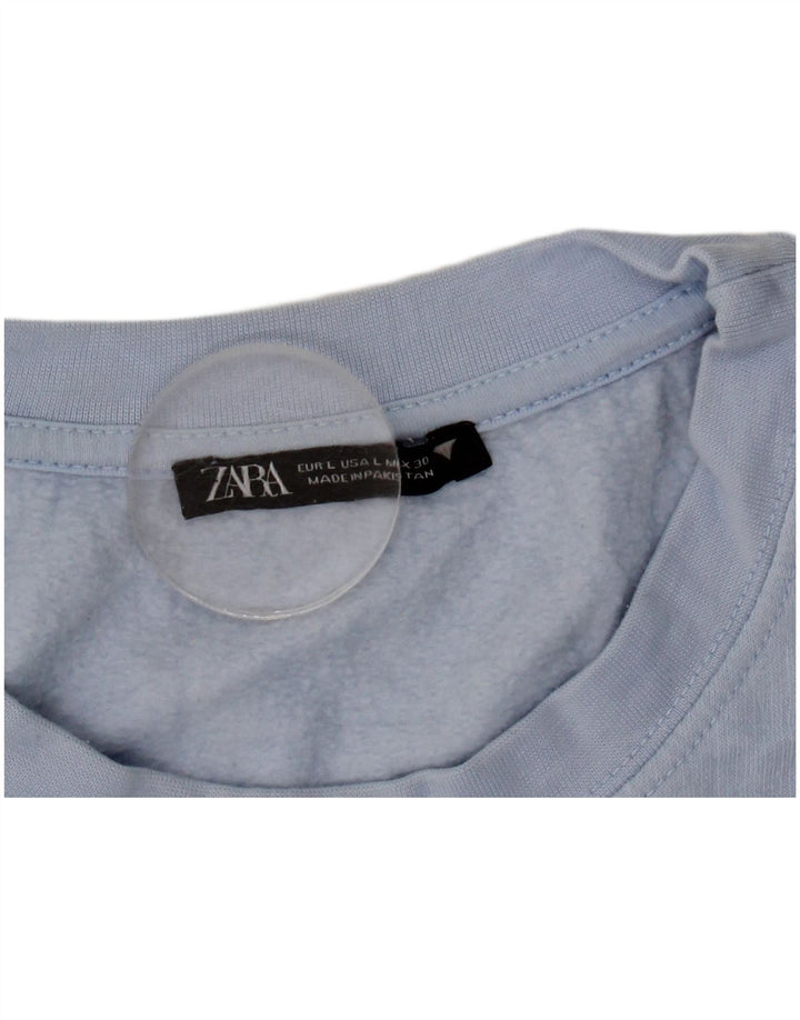 Zara Womens Crop Sweatshirt Jumper UK 16 Large Blue Polyester