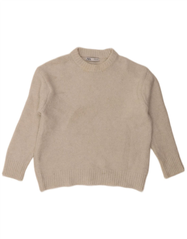 Pulover supradimensionat pentru femei Zara, cu gâtul turn, UK 14 Poliester alb mediu
