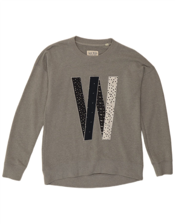 Jack Wills Womens Graphic Oversized Sweatshirt Jumper UK 8 Small Grey