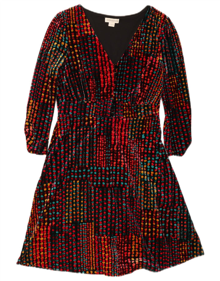 MONSOON Womens Velour A-Line Dress UK 10 Small Multicoloured Spotted
