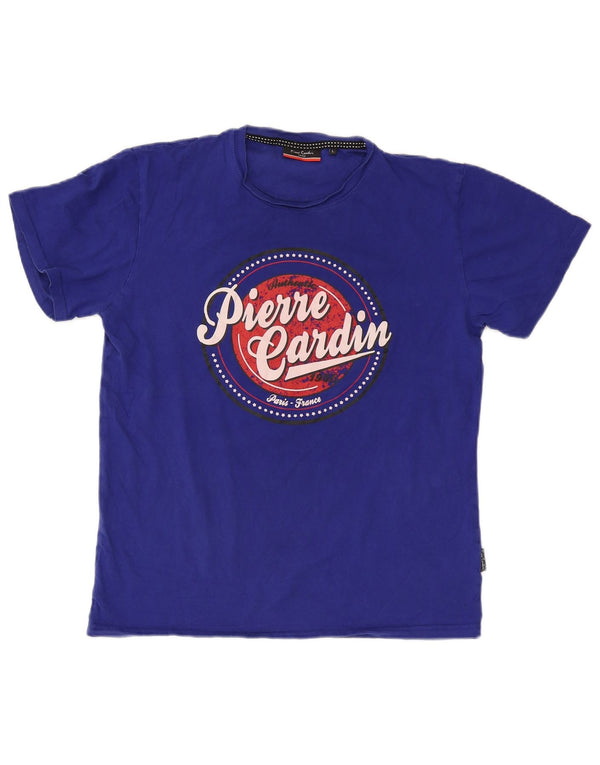 Pierre Cardin Mens Graphic T-Shirt Top Large Blue Cotton