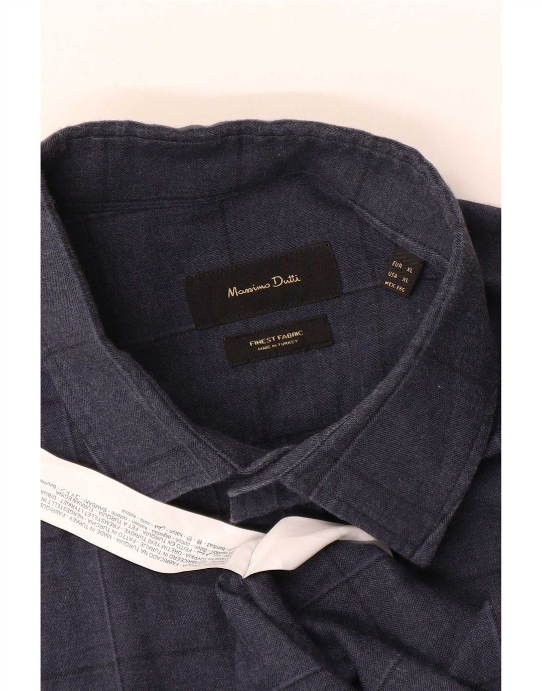 Massimo Dutti Mens Shirt XL Navy Blue Check Cotton