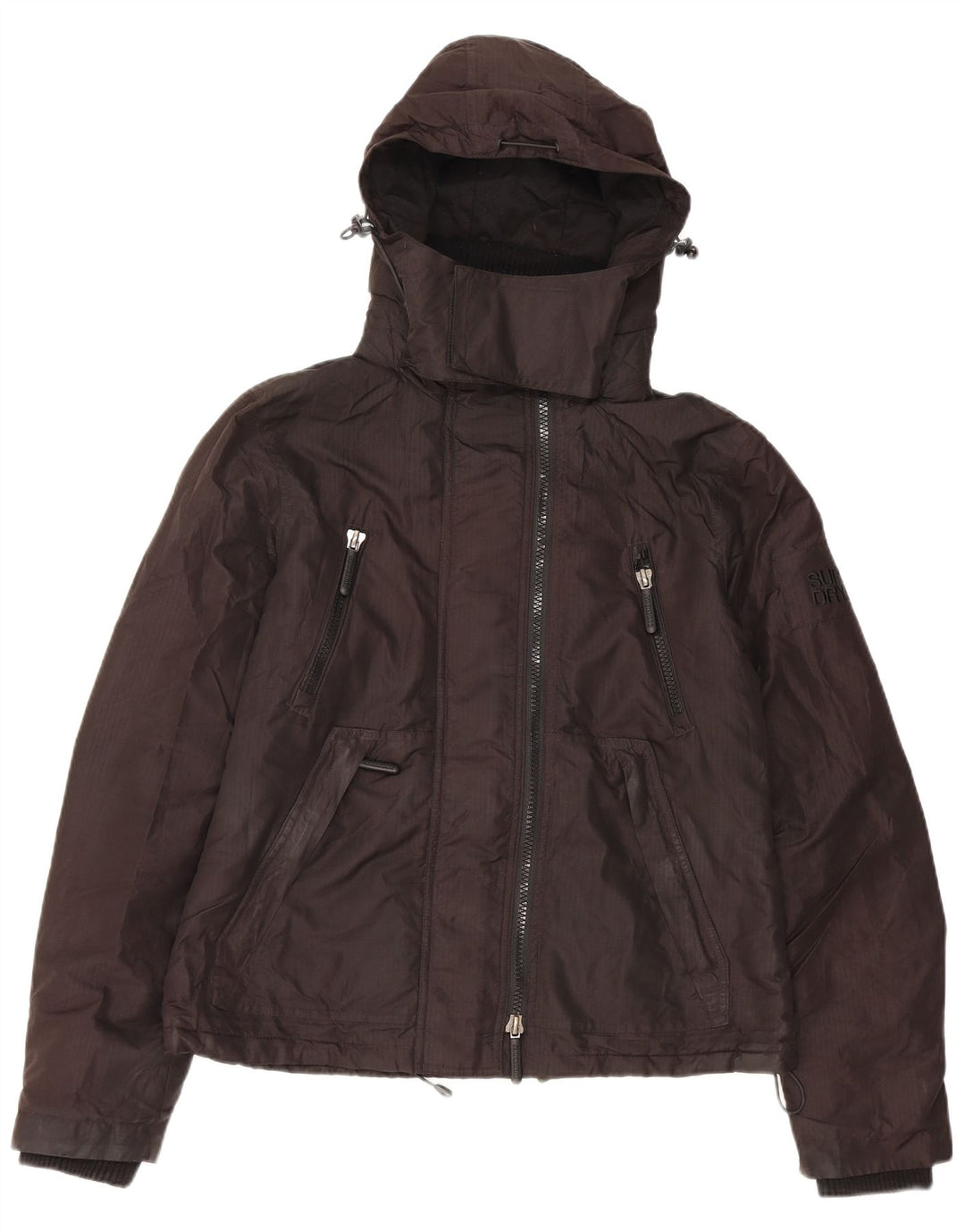 Superdry Womens Hooded Windbreaker Jacket UK 14 Large Black Polyester