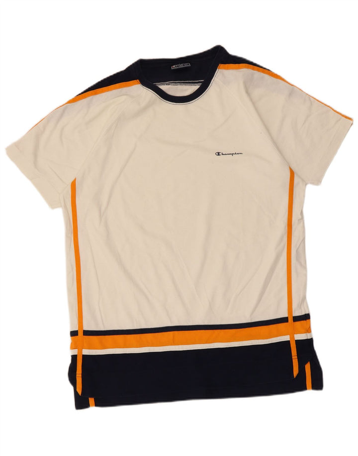 T-shirt da uomo Champion Top in cotone color block bianco medio