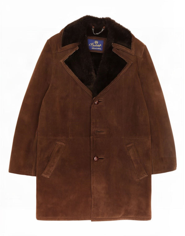 vintage Mens Shearling Overcoat UK 38 Medium Brown Daim