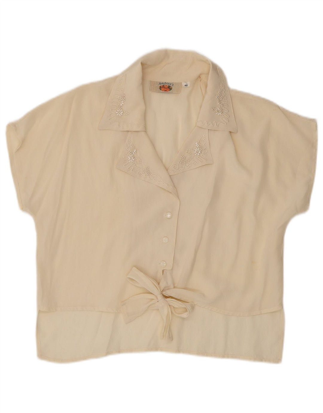 Andrea's Womens Front Tie Shirt Blouse EU 42 Large Beige Floral