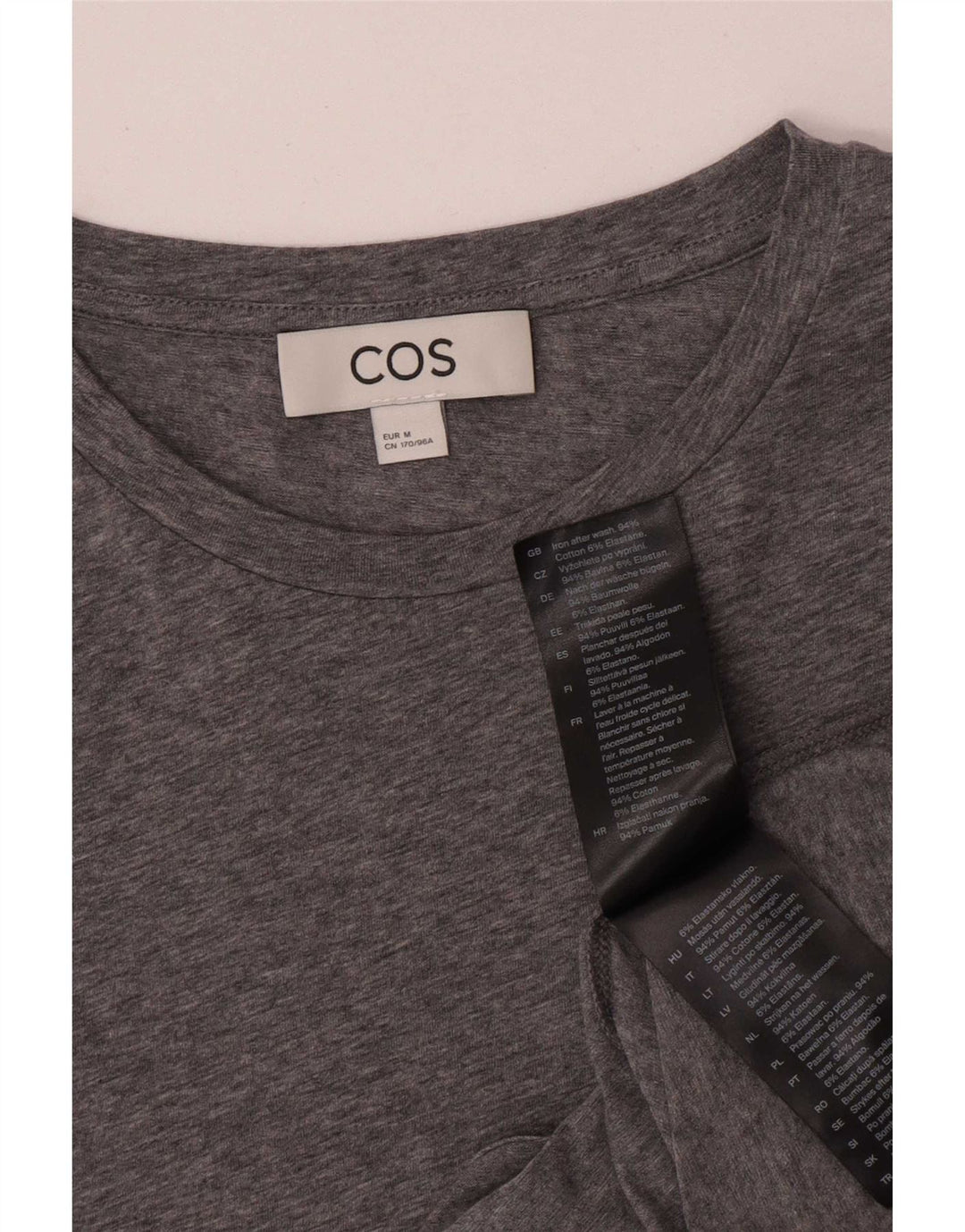 Cos Womens Top Langarm UK 12 Mittelgraue Baumwolle