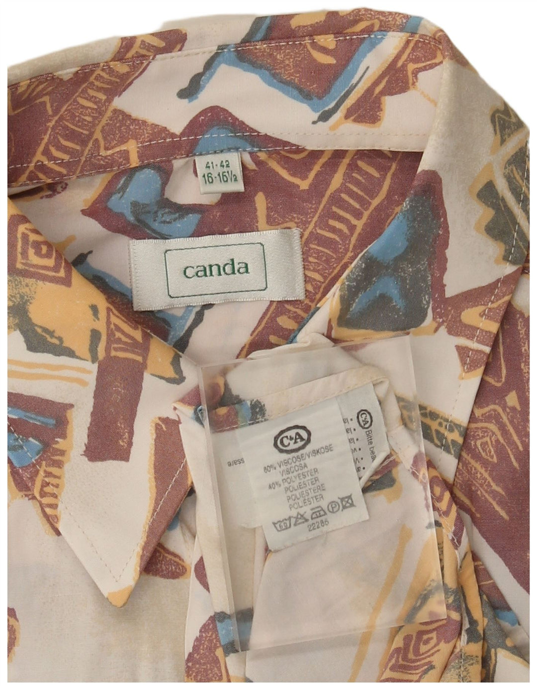 Canda Mens Shirt Size 41/42 16 16 1/2 Large Multicoloured Geometric