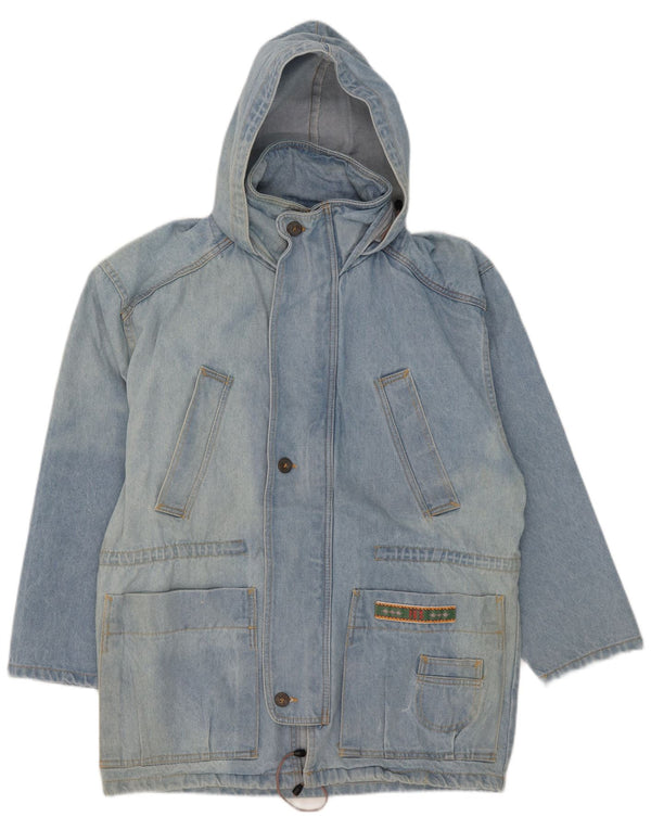 vintage Mens Hooded Denim Coat UK 38 Coton Bleu Moyen