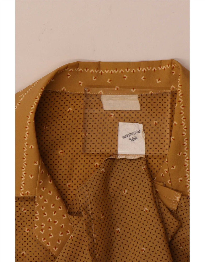 Vintage Womens Shirt Blouse UK 14 Large Brown Geometric Polyester