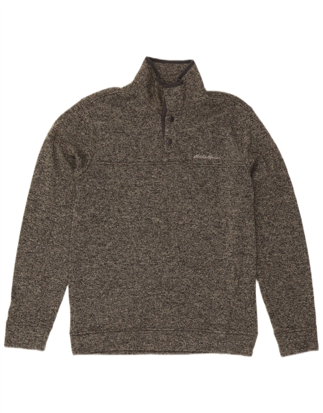 Eddie Bauer Mens Button Neck Sweatshirt Jumper Small Grey Flecked Polyester