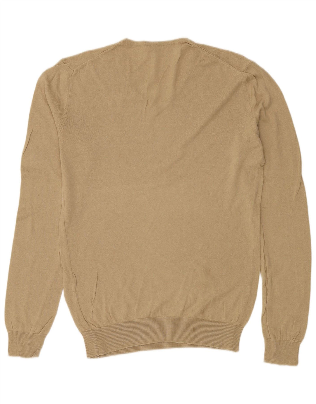 BENETTON Womens V-Neck Jumper Sweater UK 12 Medium Beige