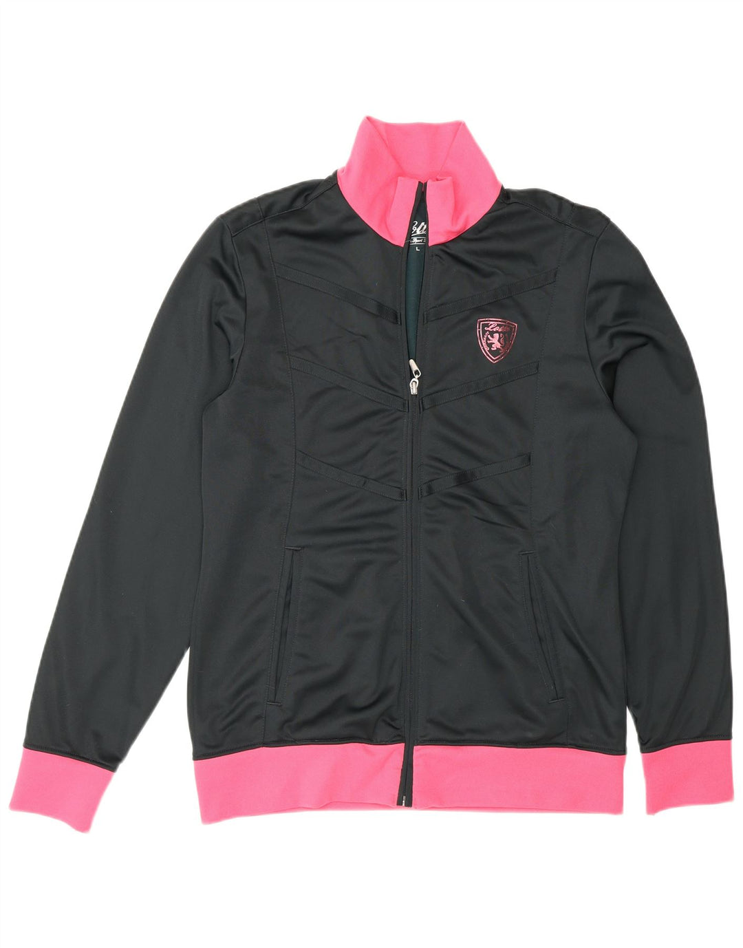 Lotto Womens Tracksuit Top Jacket UK 14 Large Black Colourblock Polyester