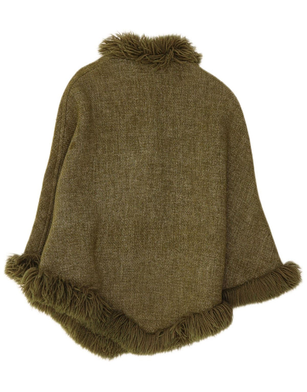 Vintage Mujer Poncho Abrigo Un Tamaño Caqui