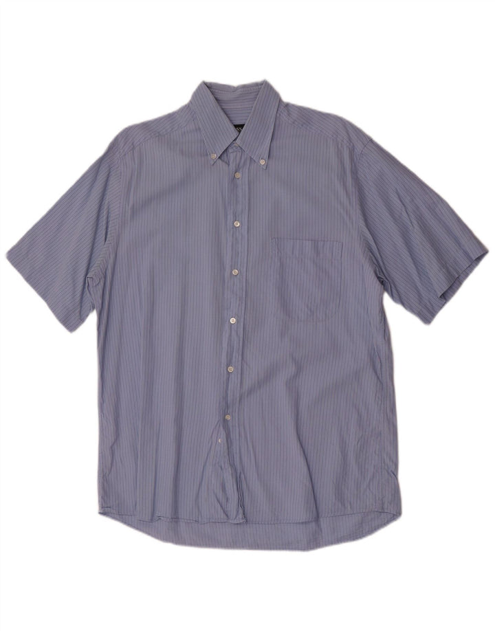 Hugo Boss Chemise à manches courtes en coton à fines rayures bleu moyen