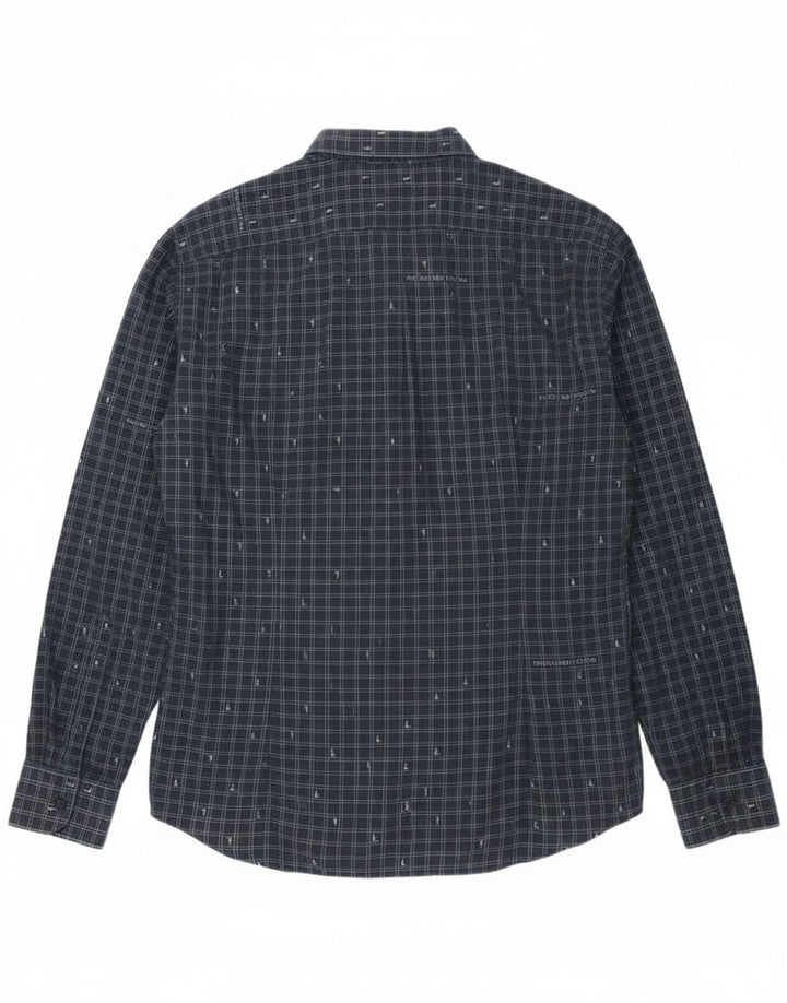Trussardi Jeans Mens Shirt Size 42 Large Navy Blue Gingham