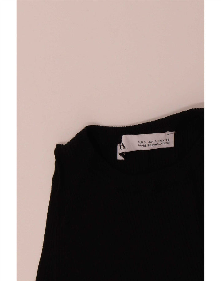 Zara Womens Crop Vest Top UK 8 Small Black Viscose