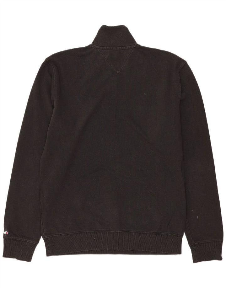 TOMMY HILFIGER Mens Zip Neck Sweatshirt Jumper Medium Black Cotton