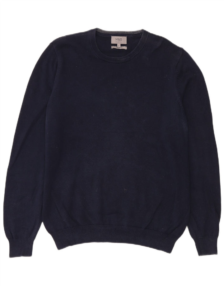 Marks & Spencer Mens Crew Neck Jumper Sweater Large Navy Blue Cotton