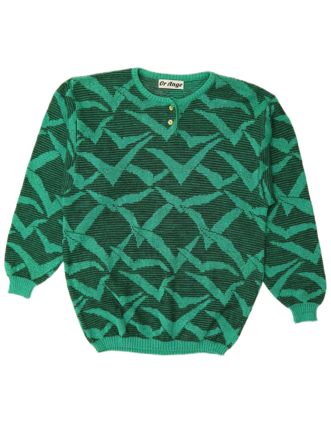 Vintage Womens Abstract Pattern Crew Neck Jumper Sweater UK 16 Large Green