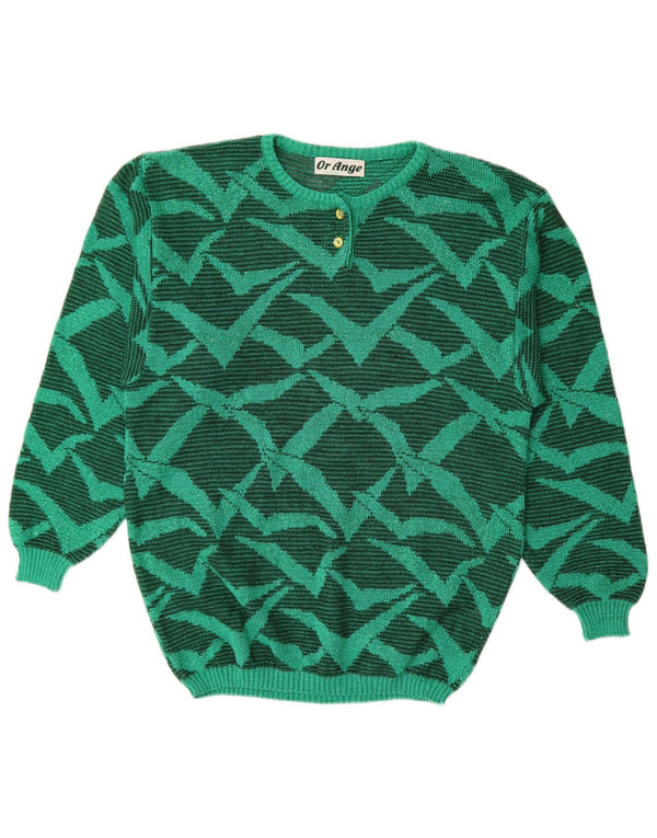 Vintage Womens Abstract Pattern Crew Neck Jumper Sweater UK 16 Large Green