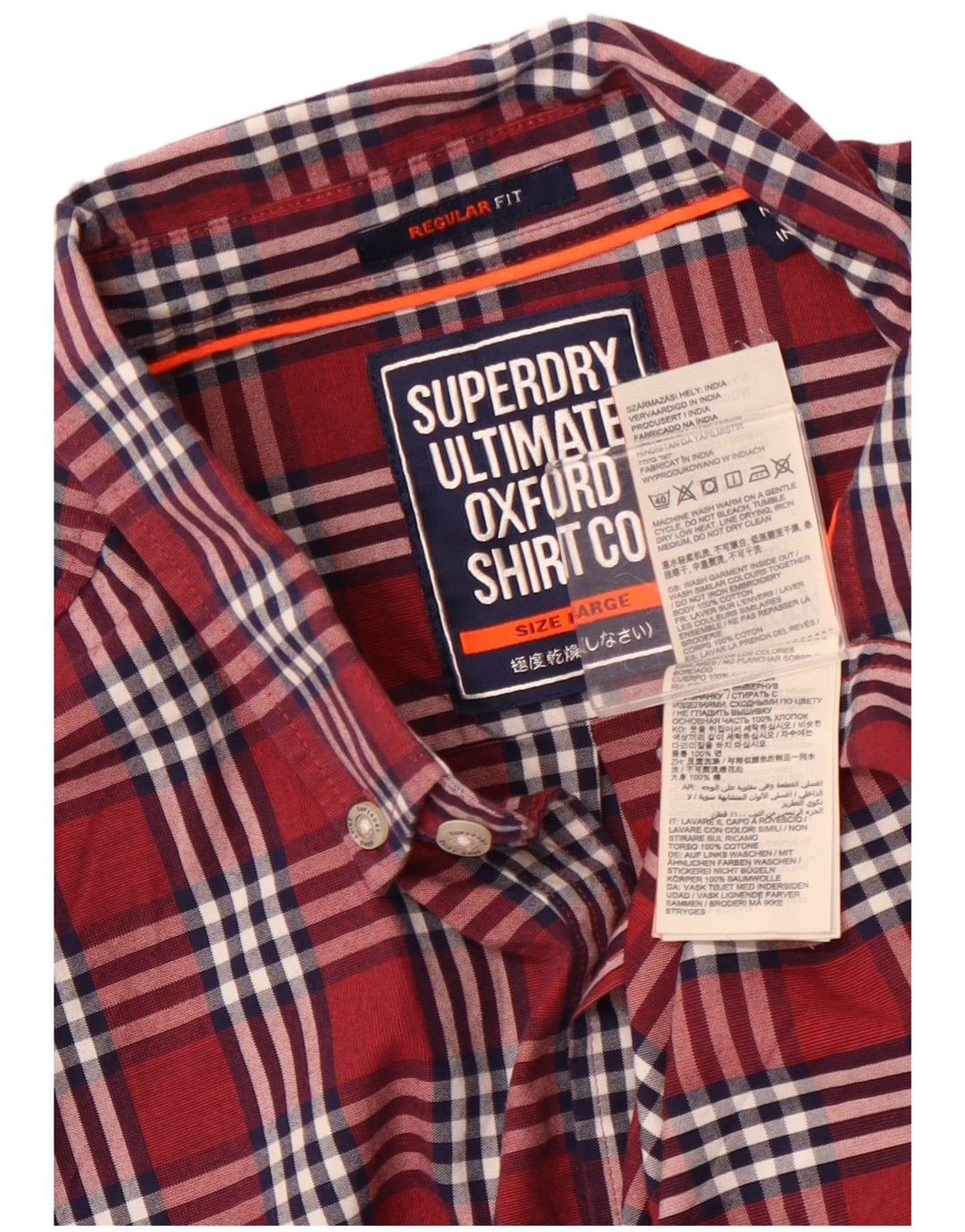 SUPERDRY Mens Regular Fit Shirt Large Burgundy Check Cotton