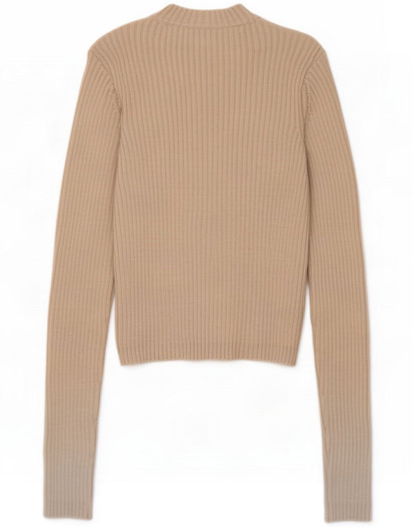 Zara Damen Crop Top Langarm UK 10 Small Beige Viskose