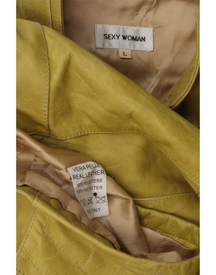 Vintage Womens Leather Biker Jacket UK 14 Large Yellow