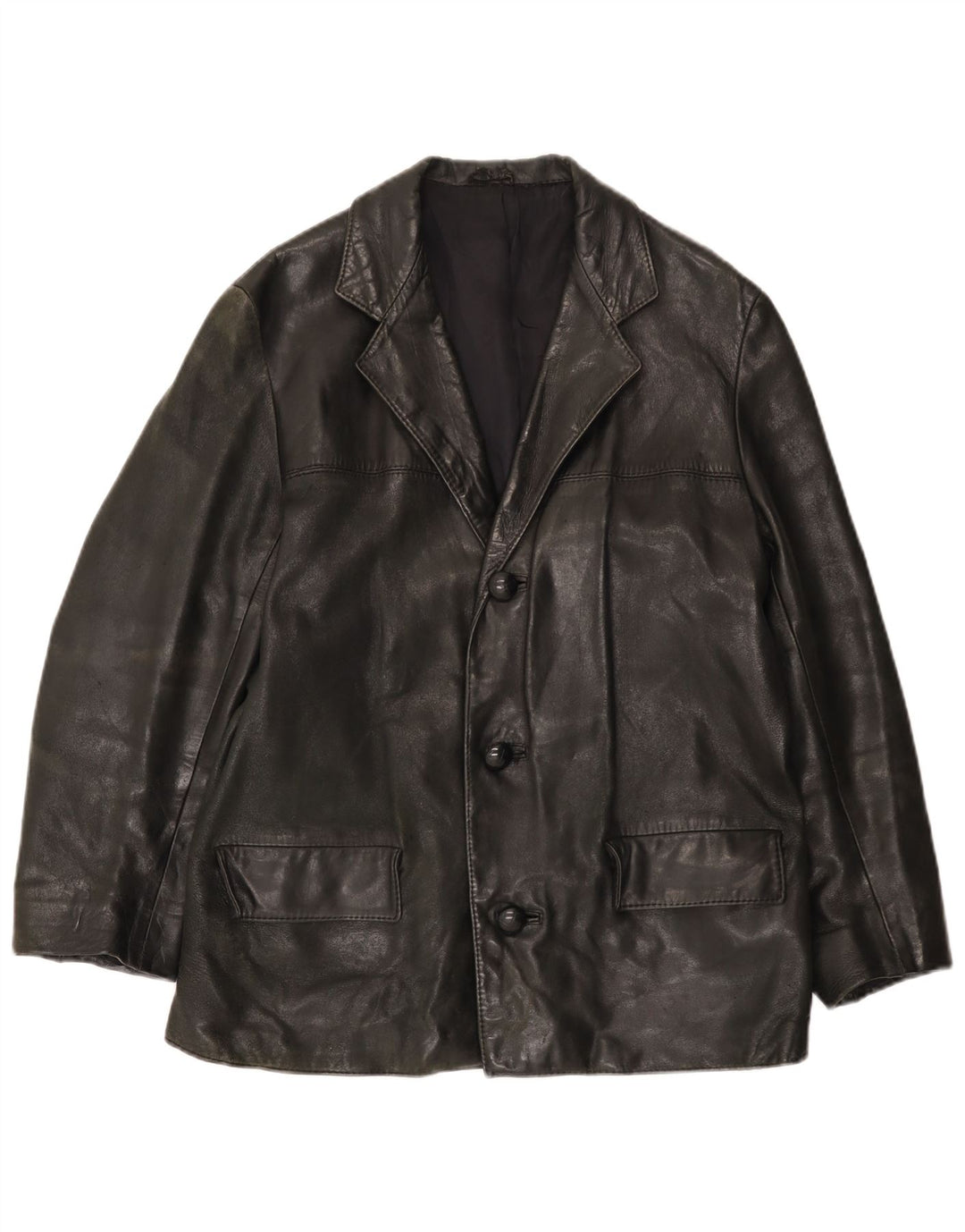Giacca in pelle vintage da uomo UK 38 media nera