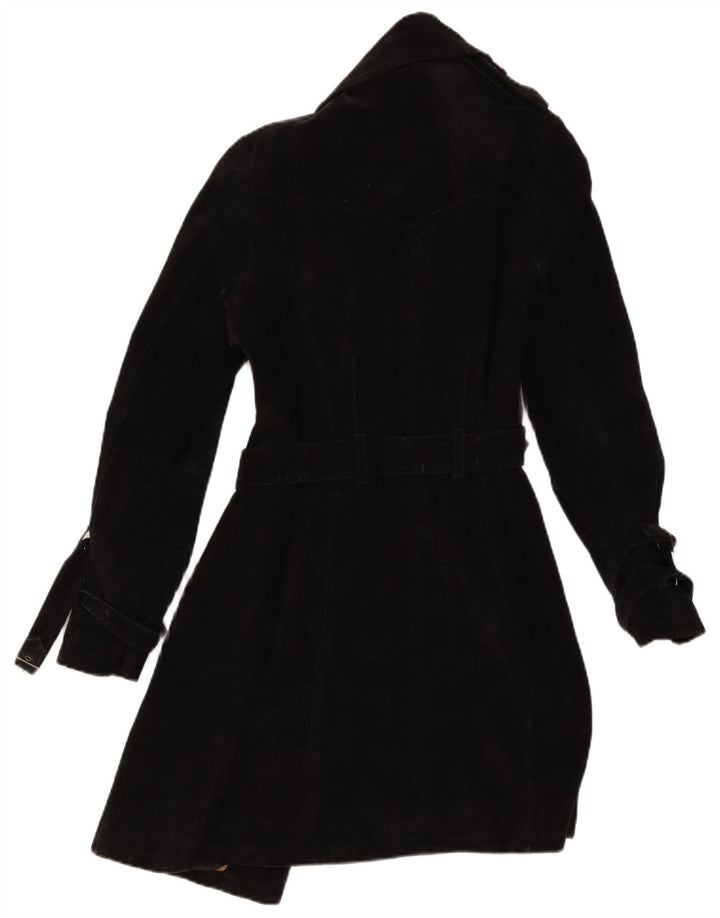 MONTGOMERY Womens Suede Double Breasted Coat IT 40 Small Black Leather