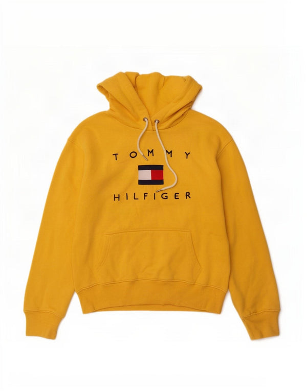 Tommy Hilfiger Mens Graphic Hoodie Jumper Medium Yellow Cotton