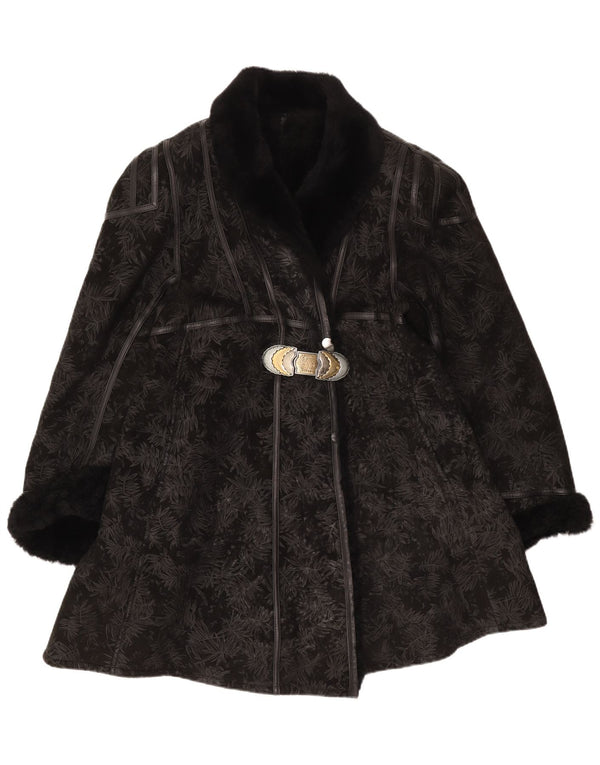 Vintage Dame Shearling Coat IT 44 Medium Black Floral Shearling
