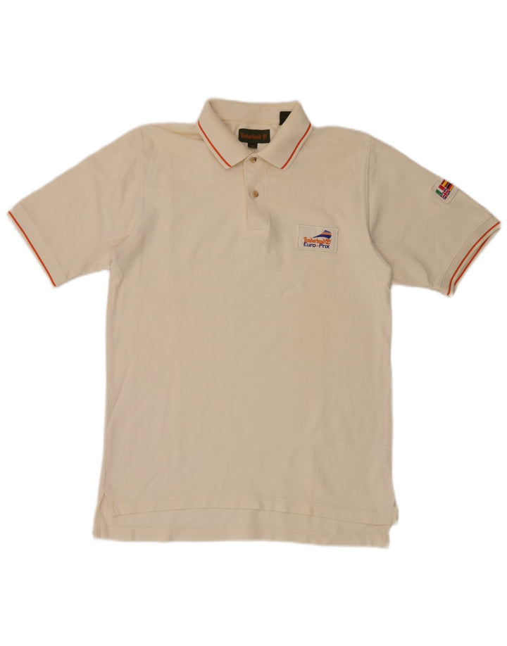 Timberland Mens Polo Shirt Small Beige Striped Cotton