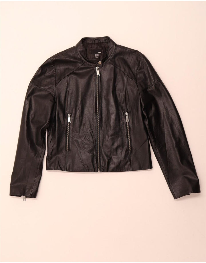 H&M Womens Crop Læderjakke UK 16 Stor sort læder
