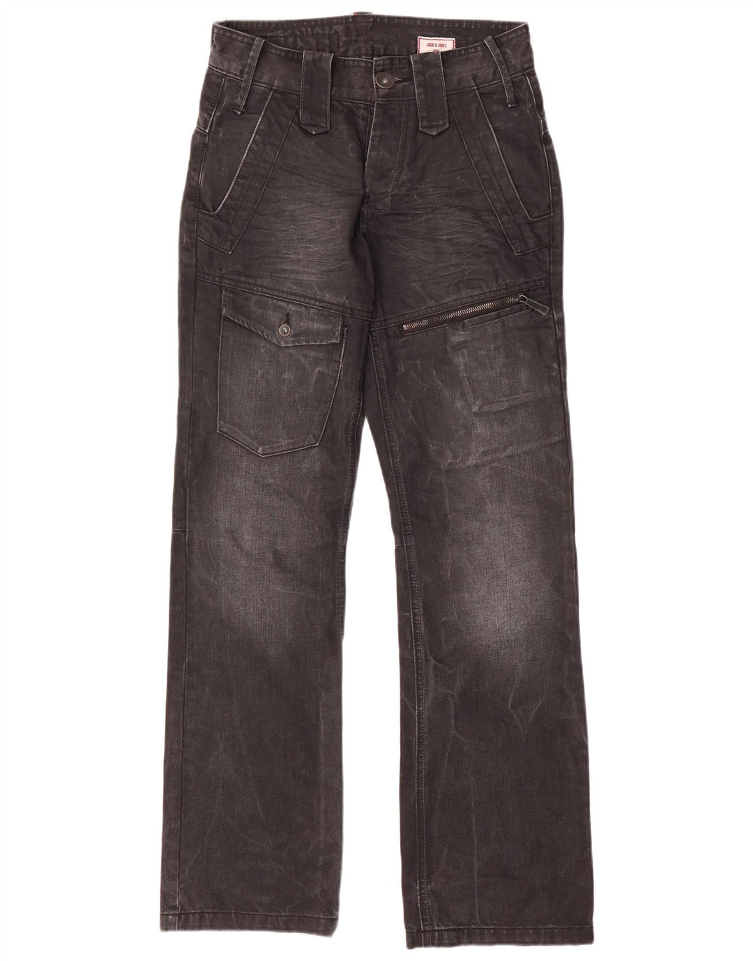 Jack & Jones Mens Cargo Straight Jeans W28 L32 Grey Cotton