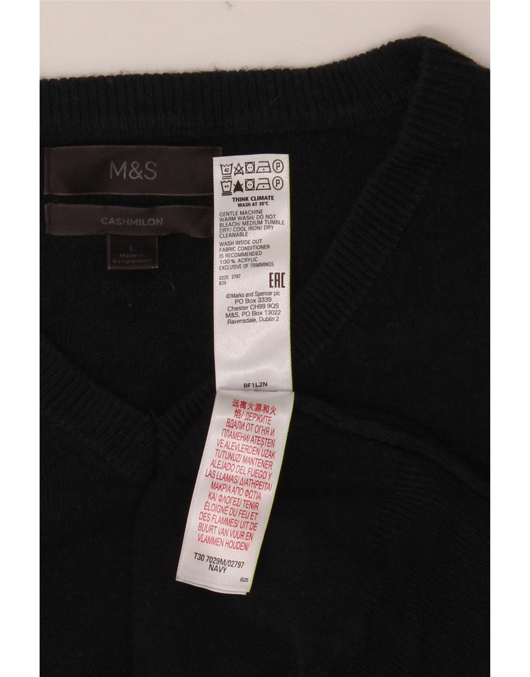 MARKS & SPENCER Mens V-Neck Jumper Sweater Large Navy Blue Acrylic