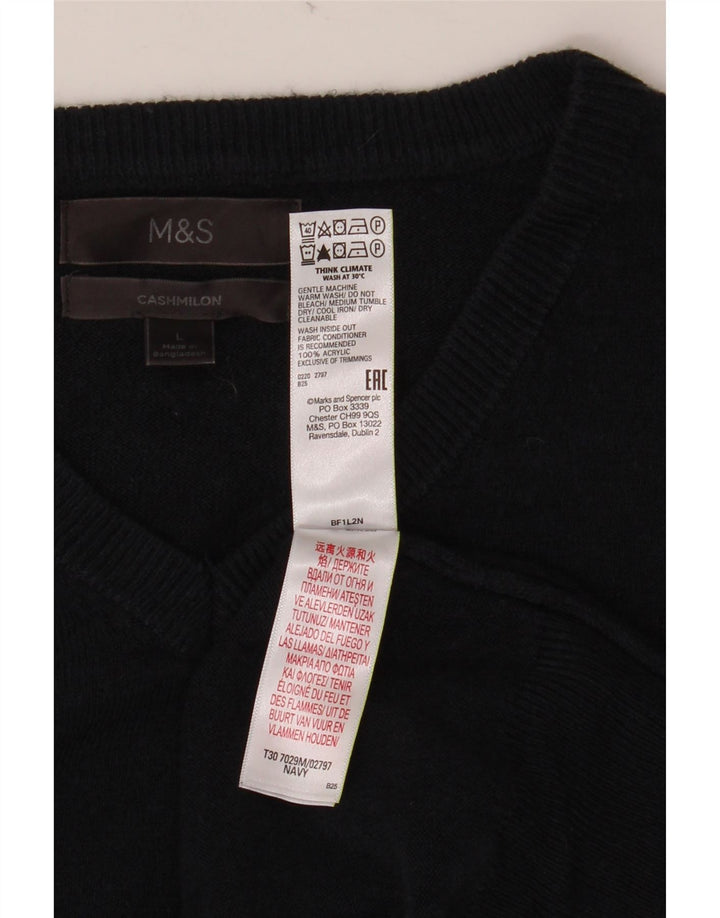MARKS & SPENCER Mens V-Neck Jumper Sweater Large Navy Blue Acrylic