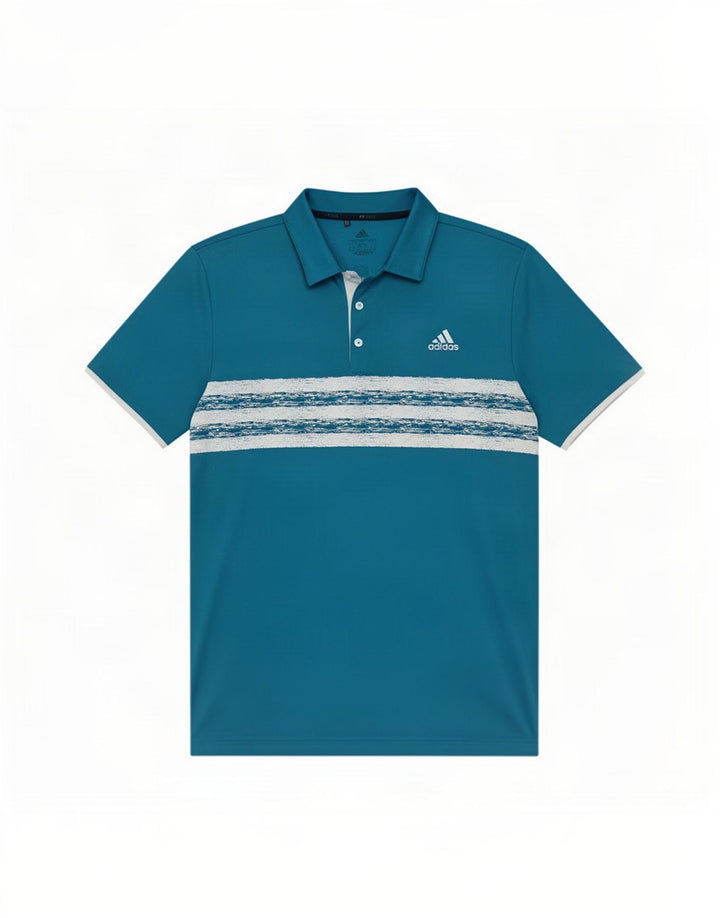 Adidas Herren-Poloshirt, groß, blau gestreift, Polyester