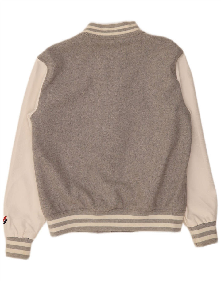 SUPERDRY Damska kurtka typu oversize Varsity UK 10, mała, szara, z blokami kolorów