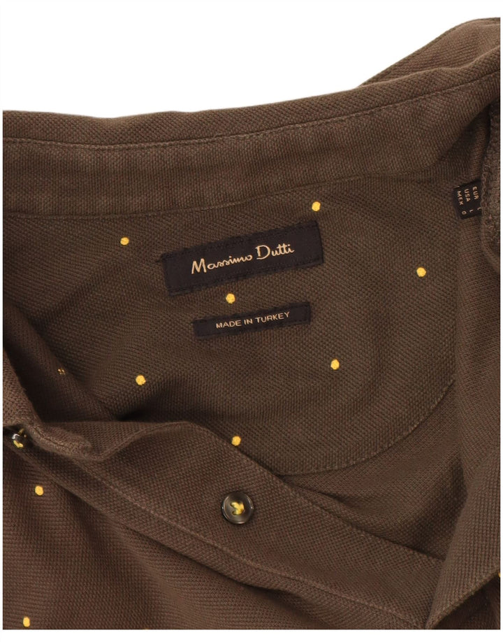 Massimo Dutti Mens Polo Shirt Large Khaki Spotted