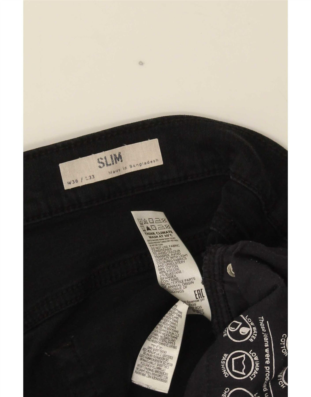 Marks & Spencer Mens Slim Jeans W36 L33 Black Cotton